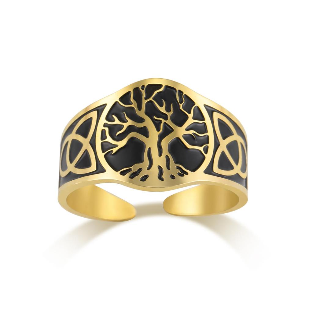 Dreamtimes Tree of Life Ring Adjustable Stainless Steel Yggdrasil Amulet Jewelry Gift for Men Women Vintage Religious