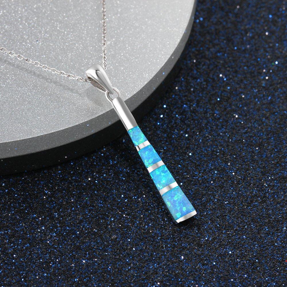 Long Pillar Shape Pendant Necklace For Women Girl Inlay Blue Imitation Opal Necklace Chain Wedding Party Jewelry Gifts