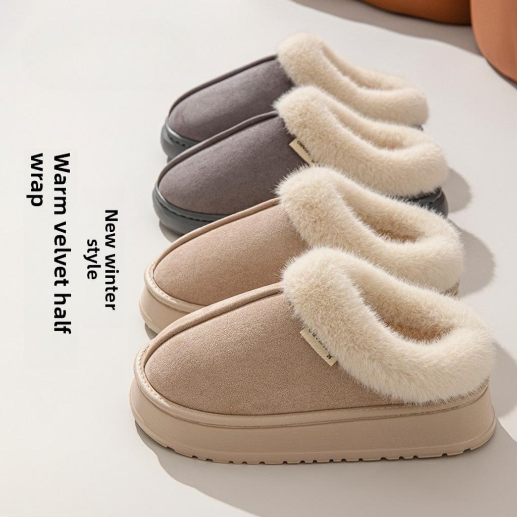 Cotton Slippers for Women, Winter Indoor Home, Thick Soled, Anti Slip, Outerwear Bag with Warm and Plush Cotton Slippers for Men