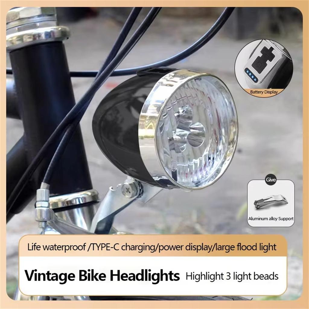BlueSunshine Vintage Retro Bike Front Light Lamp 3 LED Headlight with Bracket