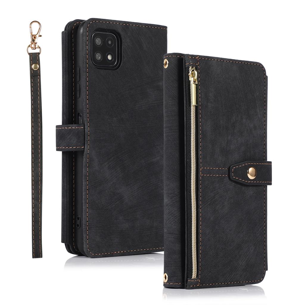 Crossbody Leather Zipper Cards Solt Wallet Case For Samsung Galaxy A54 A14 A34 A23 A12 A53 A52 S23 Ultra S22 S21 FE Pocket Cover