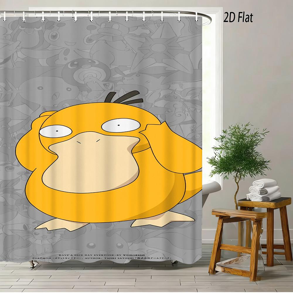 Rideau de douche pour salle de bain Pokemon Psyduck Mignon Dessin animé Plat 2D 1pc-150x180