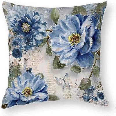 Short Plush Floral Pillowcase Blue Decorative Pillow Cover Flower Farm Cushion Cover Home Sofa Decoration