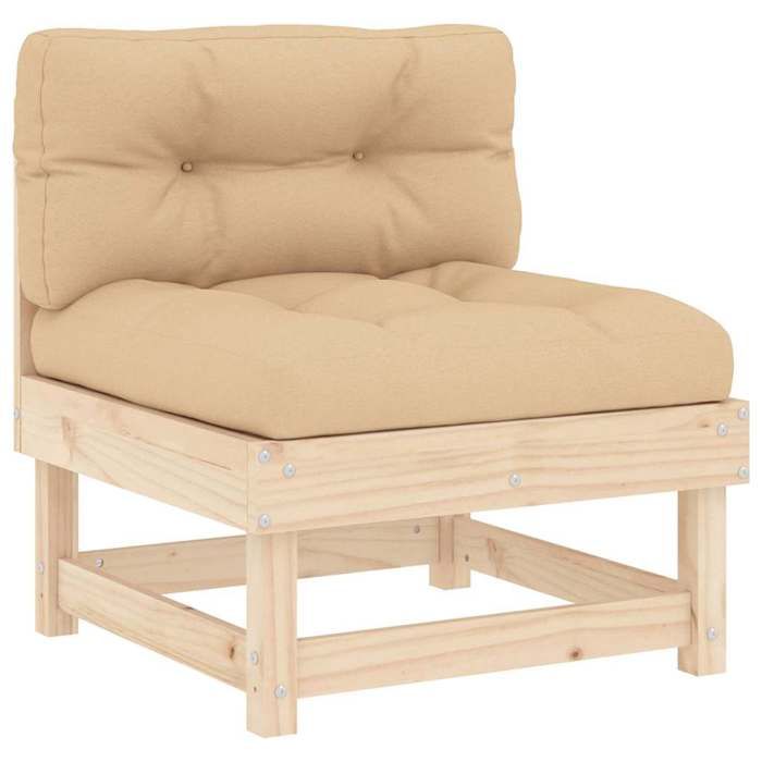 VidaXL Canapé central avec coussins bois de pin massif, canapé de jardin, siège de jardin, siège d'extérieur, canapé 825429