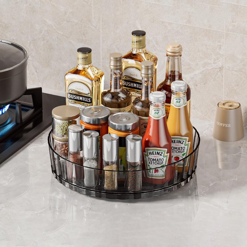 1Pc Rotating Spice Rack For Home Kitchens Multi-Functional Storage Tray For Seasoning Bottles And Jars, And Cosmetics