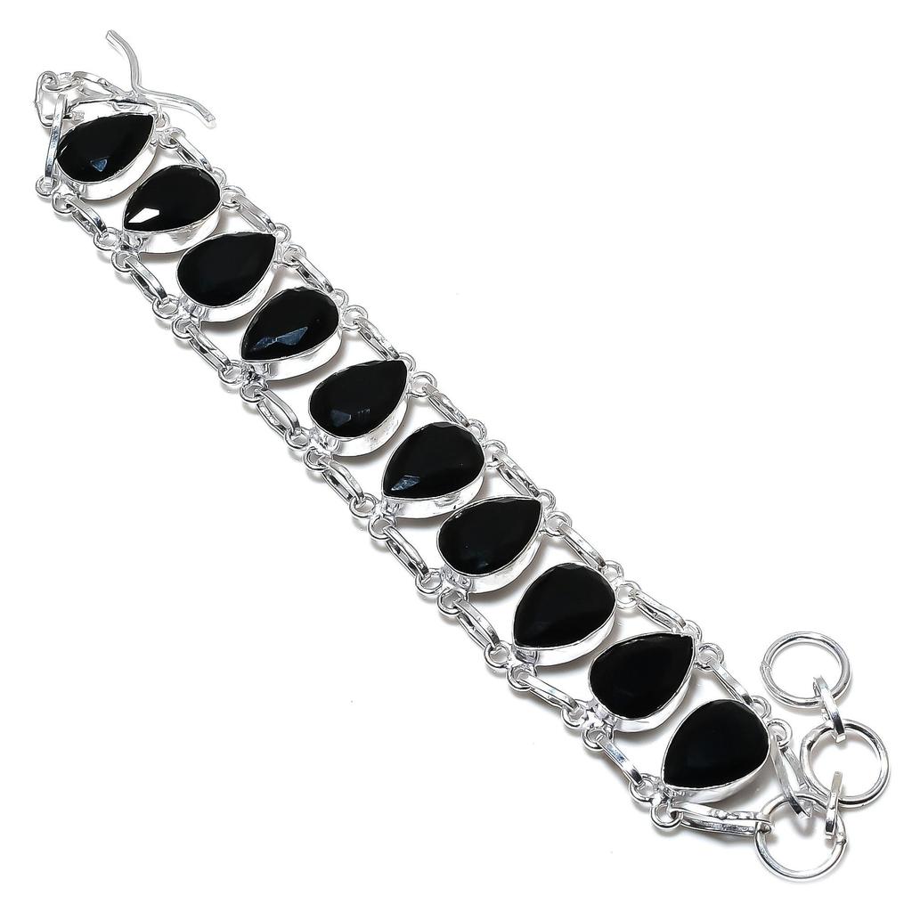 Schwarzes Spinell Armband Schwarzer Spinell Edelstein Handarbeit 925 Sterling Silber Armband Schwarzes Spinell Armband als Geschenk Schwarzes Armband für Sie
