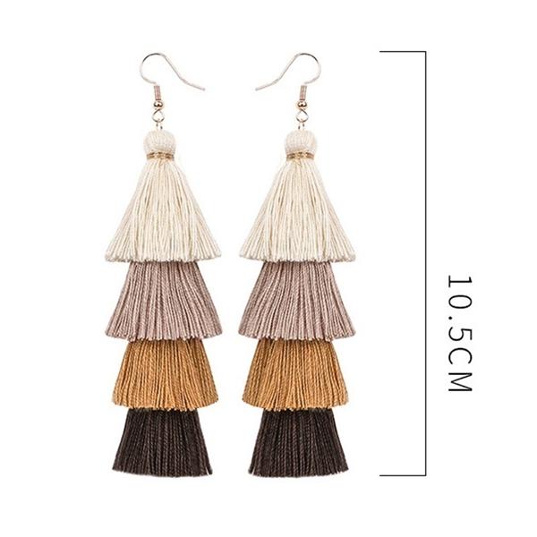 Dark Green Silk Fringe Tassel Bohemian Dangle Drop Statement Fashion Earrings #963