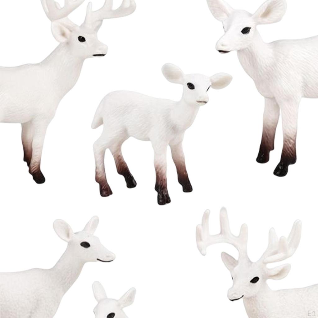 6 Pieces Lifelike Forest Animal Deer Figures Fairy Garden Miniature for Cake Toppers