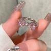 Chic Pink Geometric Diamond Butterfly Bow Ring For Women Trendy Adjustable Band Copper