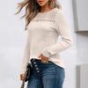Women's Round Neck Long Sleeve Knit Top with Lace Insert and Contrast Band