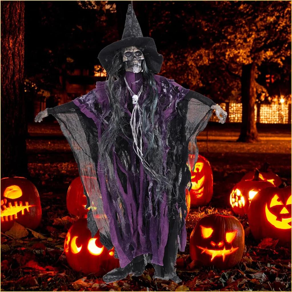 Halloween Decorations Haunted House Horror Props Electric Sounding Luminous Voice-controlled Skeleton Small Hanging Ghosts