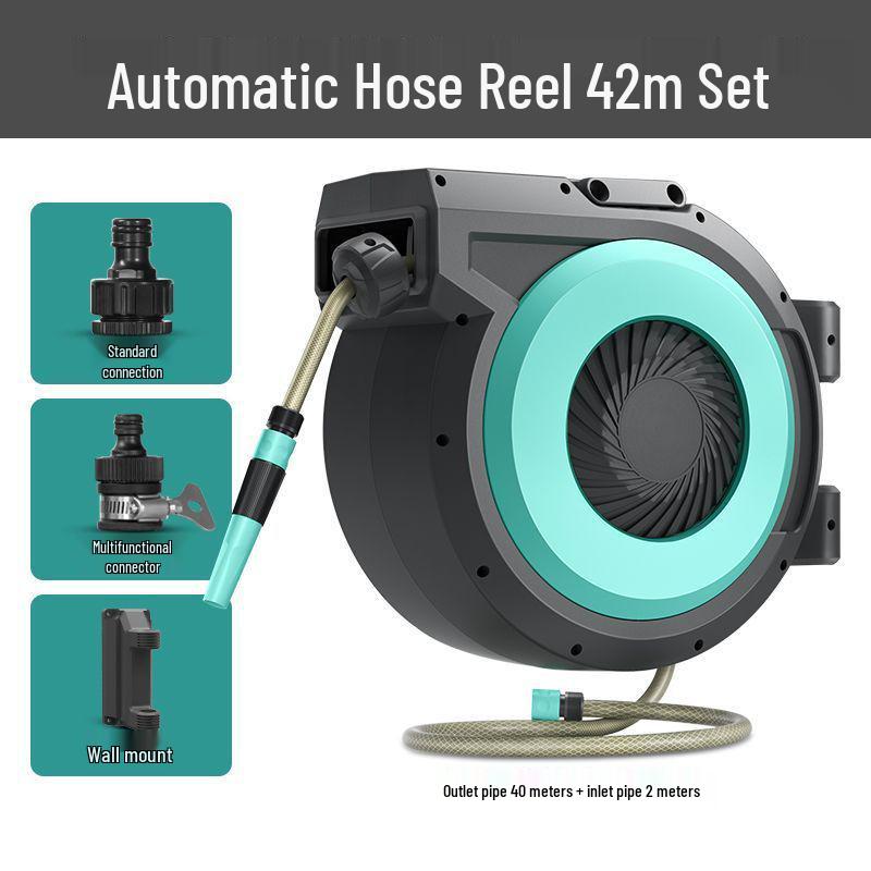 Telescopic Automatic Hose Reel with High-Pressure Water Gun & Sprinkler for Car Wash and Garden Watering.