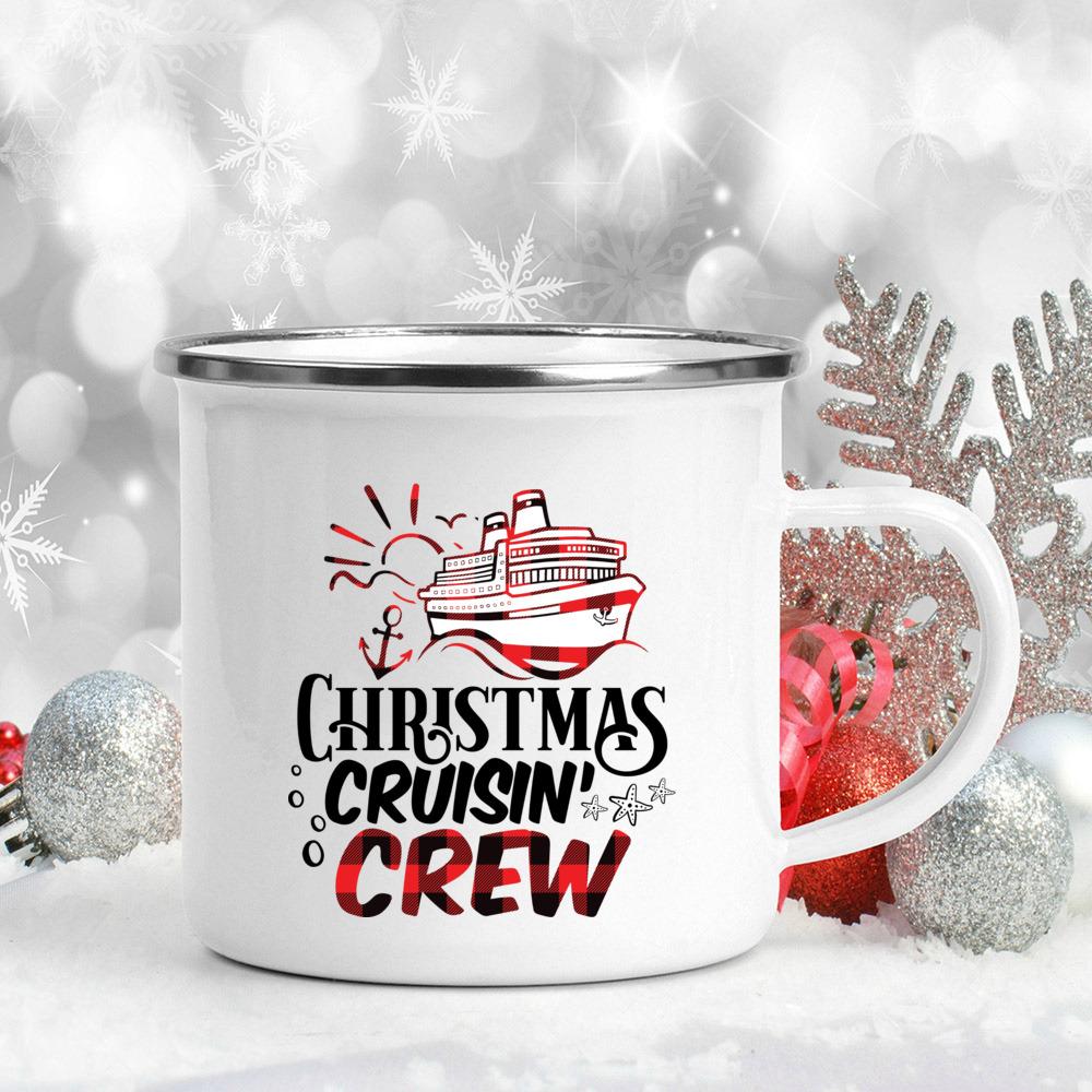 Snowman Ship Print Enamel Coffee Mugs Beer Juice Mug Handle Cocoa Cups Merry Christmas Cup Party Table Decoration New Year Gift