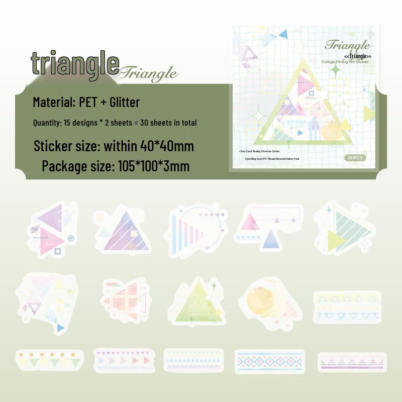 Glitter Sand Film Sticker Pack: Paper Trace Xing Sha Liu Ying Series - 6 DIY Collage Styles