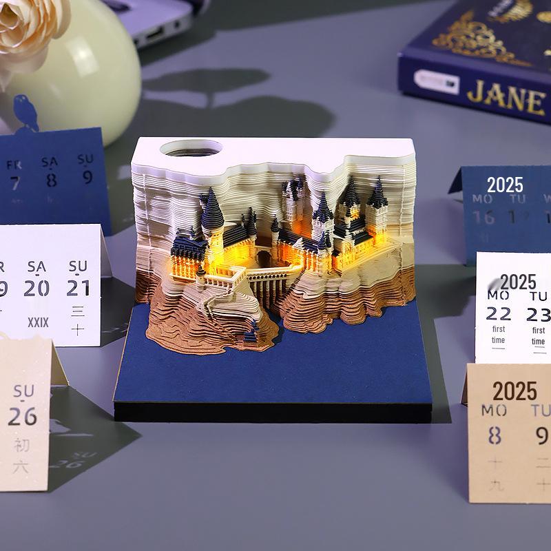 Harry Potter 3D Papier-Schnitt Kalender & Haftnotizblock - Kreatives Schreibtischornament & Geschenk