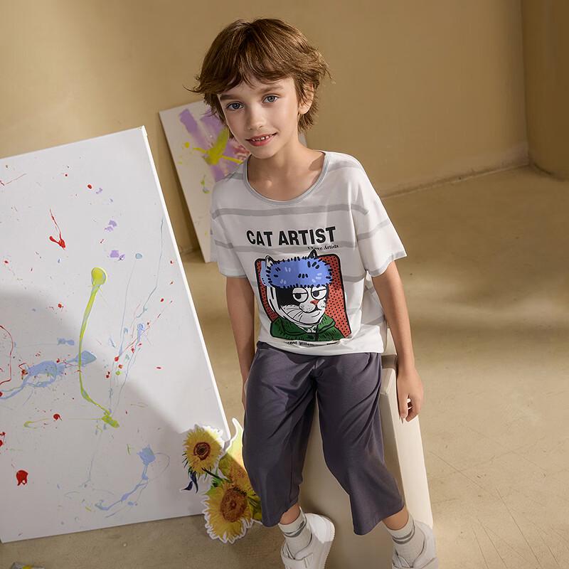 AIMER KIDS Modal Cool Short-Sleeve Top & Cropped Pants Home Wear Set 140