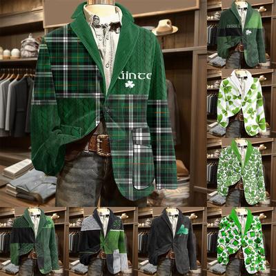 Men's Printing Corduroy Warm Pocket Suit Jacket Cardigan Men's Casual Suit