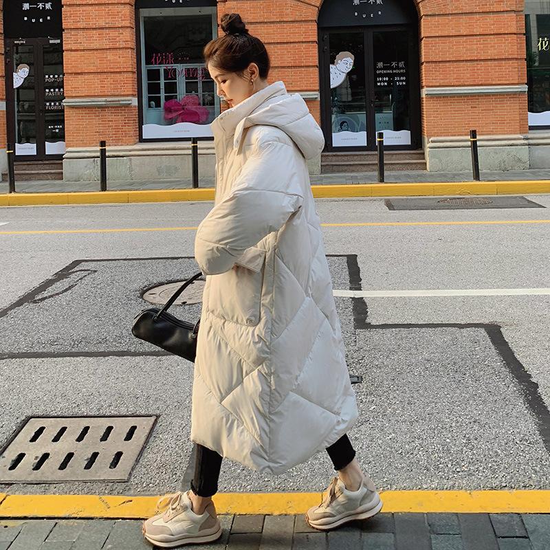 Winter New Loose Fashion Hooded Down Cotton-padded Jacket Women's Long Padded Over-the-knee Warm Coat Coat.