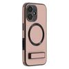 For iPhone 16 Kickstand Case Compatible with MagSafe PC+TPU+PU Phone Back Cover