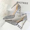 Bigtree European and American Fashion Sexy Hollow Out Nightclub Show Metal Heel  9.5cm High Heel Sparkle Sequins with Sandals