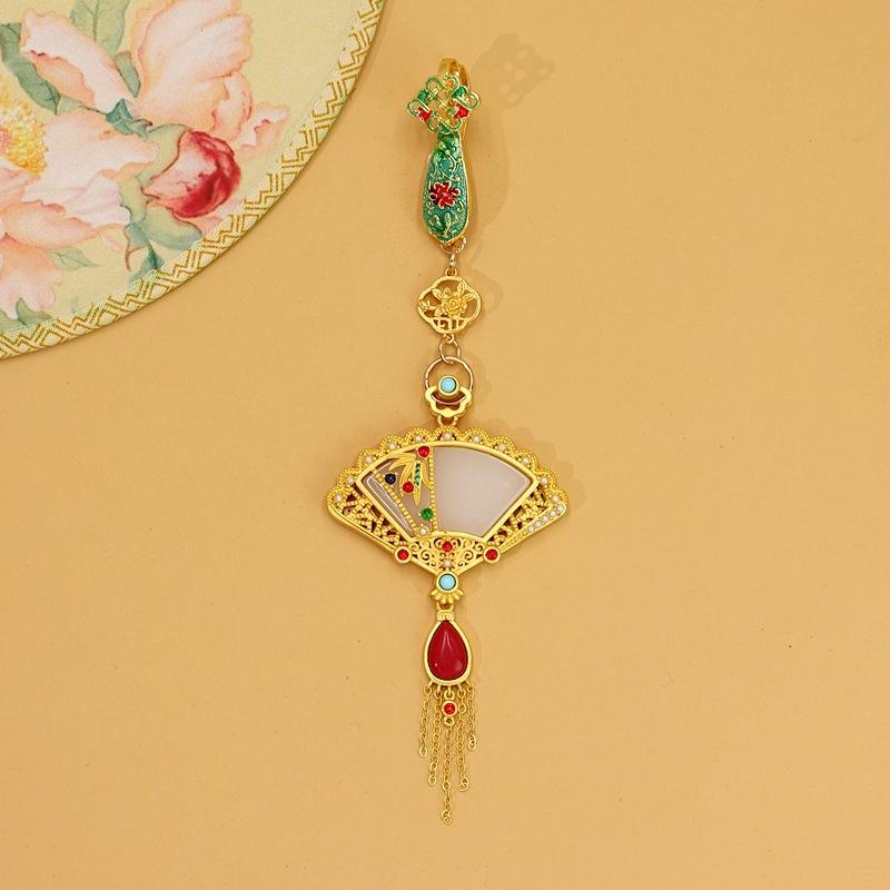 Original design antique cheongsam press placket pendant fan fringe pendant retro hanfu Chinese style high-end accessories women