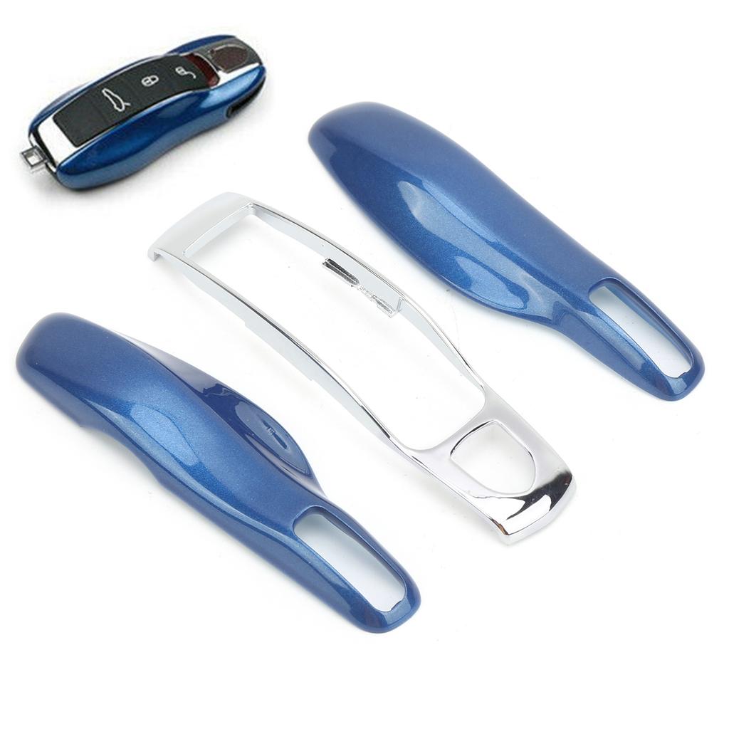 Car Remote Key Fob Case Trim Protective Cover Fit for 911Panamera Macan Boxster(Blue Silver )