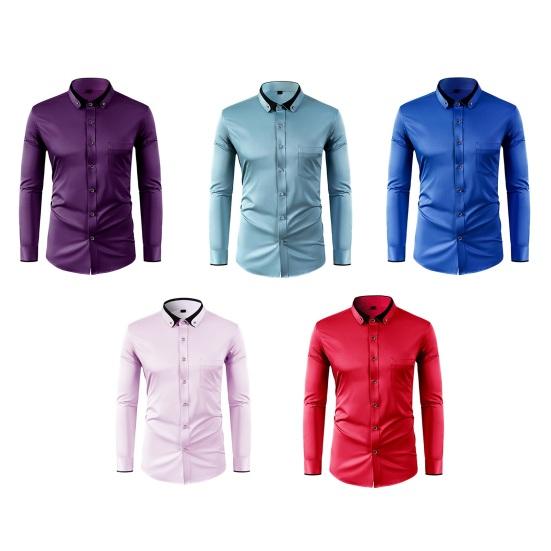 Herren Hemd Langarm Button-Down Hemdkragen mit Strasssteinen Slim Fit Formelles Hemd für Büro Business Abschlussball Party Hochzeit