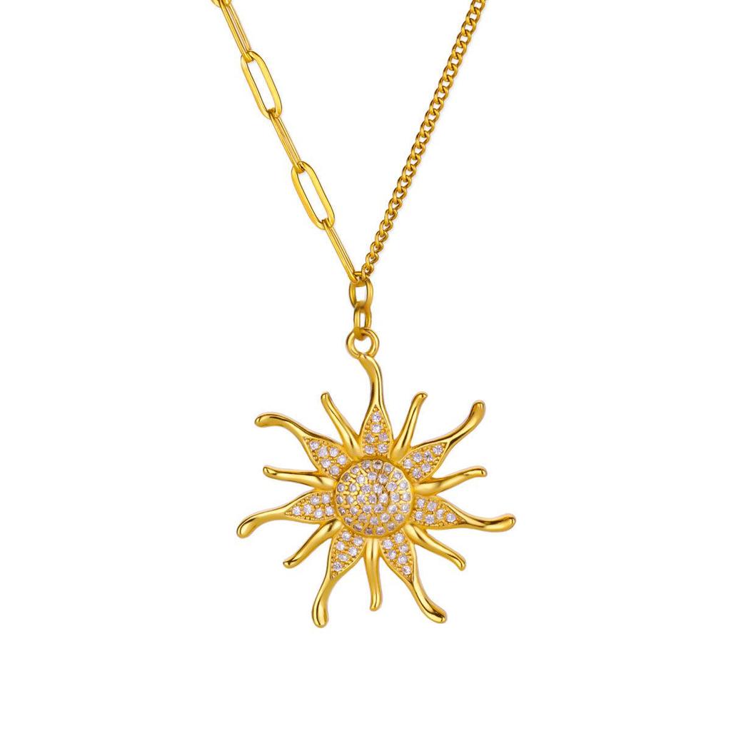 European-American Sunflower Necklace: Unique 18k Copper-Plated Clavicle Chain for Daily Wear