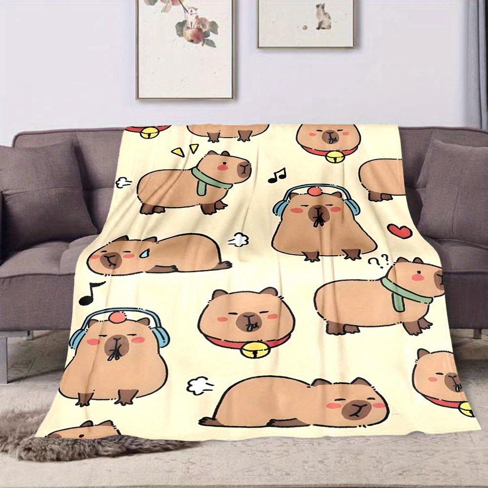 100% Polyester Flannel Throw Blanket, Contemporary Cartoon Capybara Design, Reversible All-Season Digital Print Non-Woven Fabric