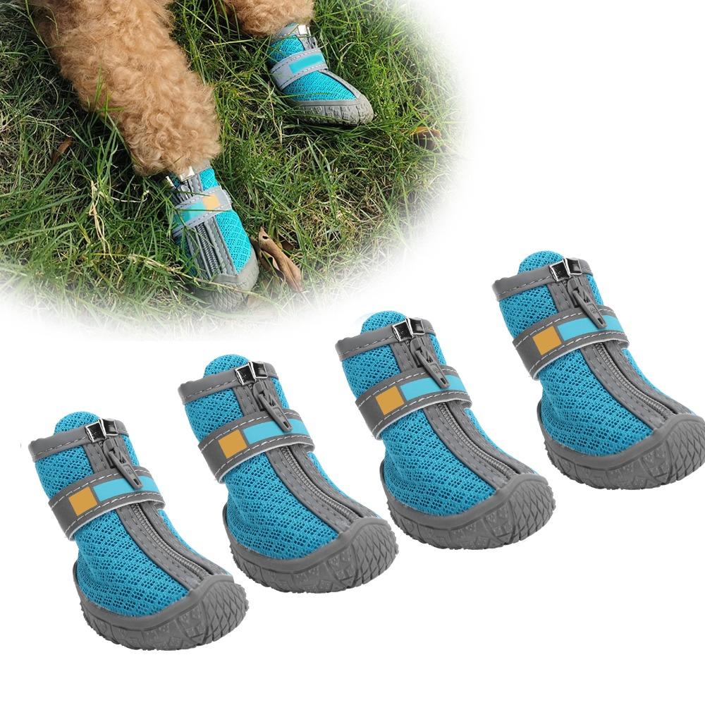 4pcs Mesh Holes Dog Booties Non Slip Sole Puppy Shoes Ventilated Pet Footwear Daily Wear