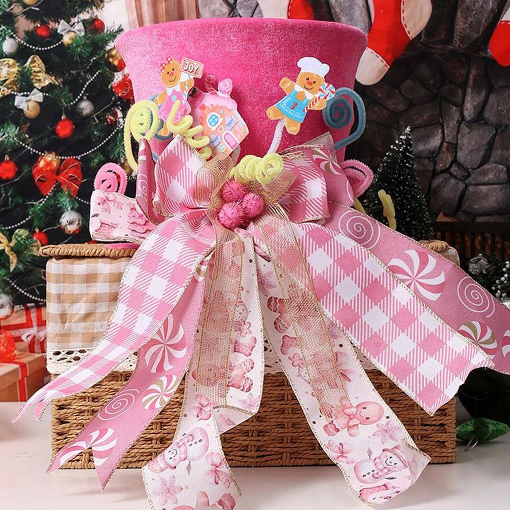 Christmas Tree Topper Christmas Decorations Hat Topper With Bows Ribbon Ornaments Party Supplies For Holiday Living Room
