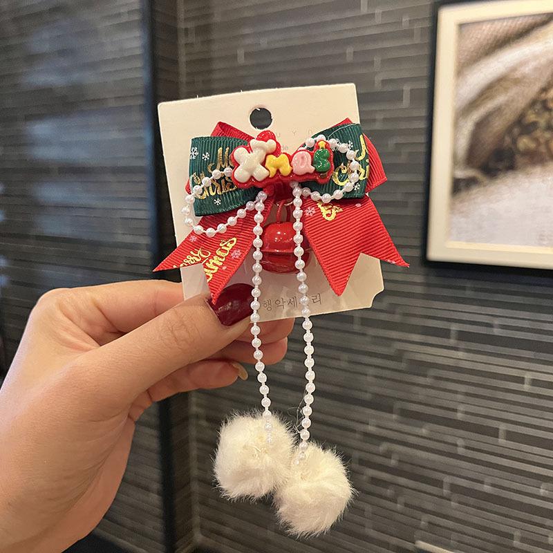 

Christmas Red & Green Bow Hair Clips with Bells for Girls