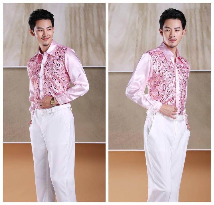 Men's Sequin Chorus Performance Shirt for Middle-Aged & Elderly - Red Stage Costume for Evening Song and Dance