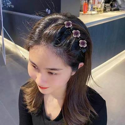 4Pcs/Set Hair Clips Flower Shape Elegant Sweet Stable Grip Anti-slip Hair Accessories Large Women Shiny Rhinestone Bangs Side Duck