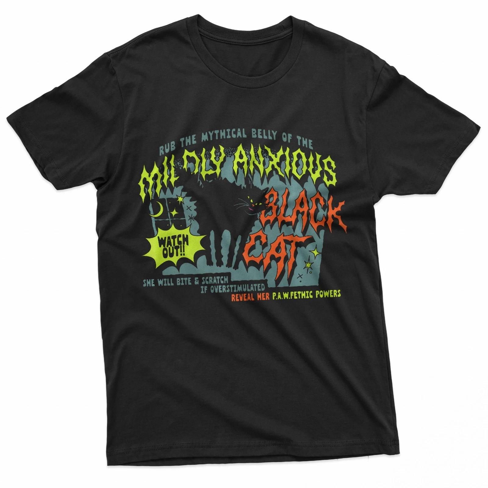 Mildly Anxious Black Cat Black T-Shirt L