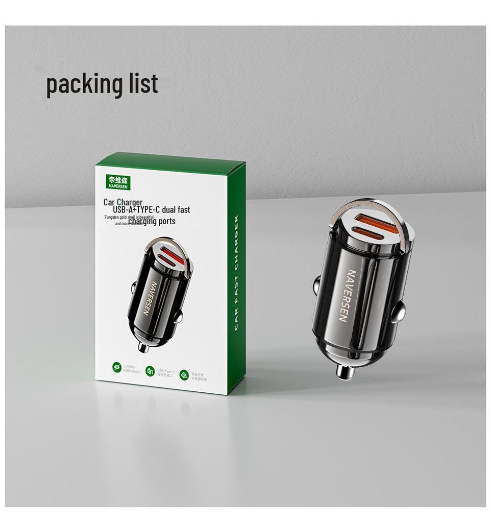 30W Dual-Port USB Type-C Car Charger for Apple and Huawei Devices