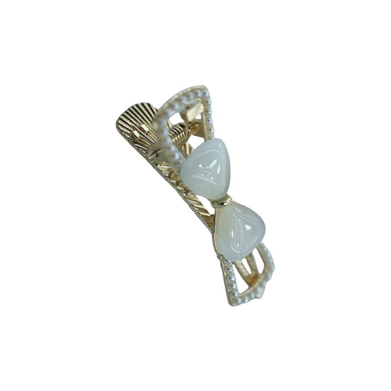 Cremefarbene Katzenaugen Schleife Haarspange - Retro Blume Hohl Damen Krallenclip Kopfschmuck Accessoire
