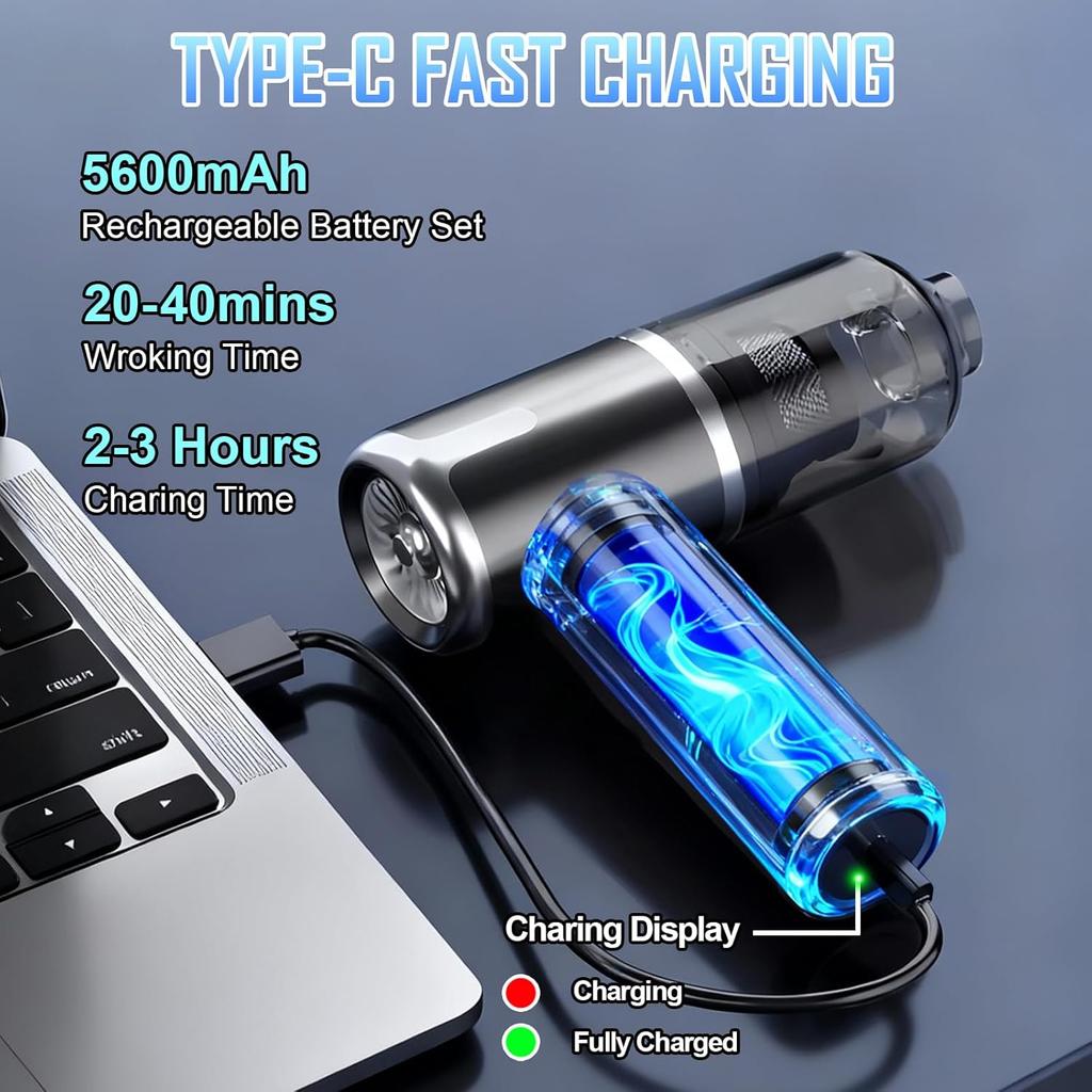 Handheld Car Air Vacuum Cleaner, 40000Pa Rechargeable Cordless Vacuum Cleaner Air Duster, High Power Mini Vacuum with Stainless Steel Filter, HEPA