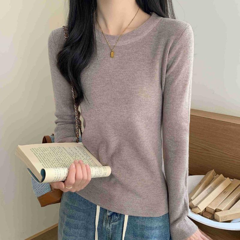 Slim-fitting and thin bottoming shirt women's spring versatile simple knitted top soft waxy temperament inner sweater