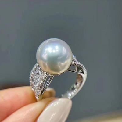 Perlenring, natürliche Süßwasser-Übergroße Einzelperle Weiß, vergleichbar mit australischer weißer 925er Silber vergoldeter Ring 12-13mm Atmosphäre