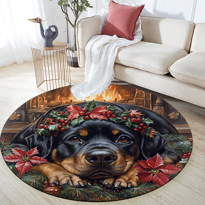 Rottweiler Round Area Rug,Carpet Rug for Living Room Bedroom Sofa Playroom Decor,Non-slip Floor Mat