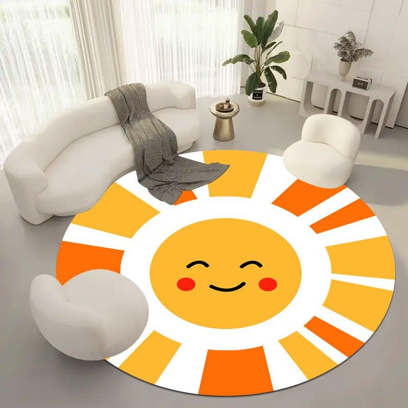 Happy Sun Face Design Flannel-printed round floor mats are slip-resistant Suitable living room bedroom terrace garden carpets
