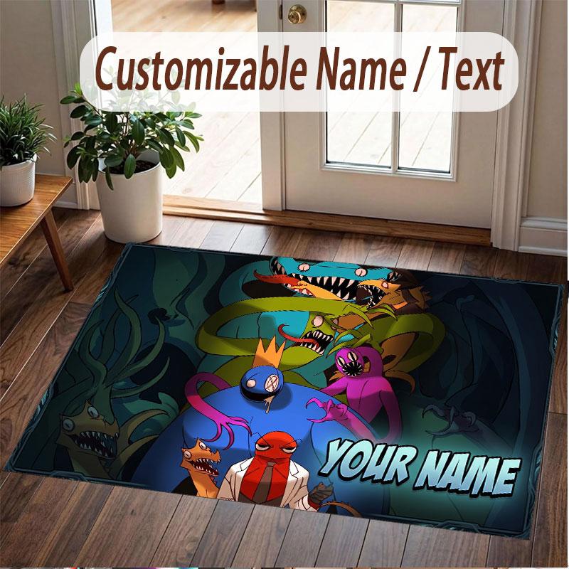 Custom Name Text Crystal Velvet Rug,Rainbow Friends Soft Plush Decorative Non Slip Floor Carpet