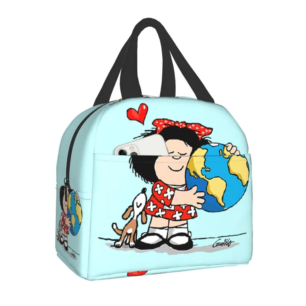 Mafalda Portable Lunch Box Quino Comic Cooler Thermal Food Insulated Lunch Bag For Women Kids School Children Multifunction Bags