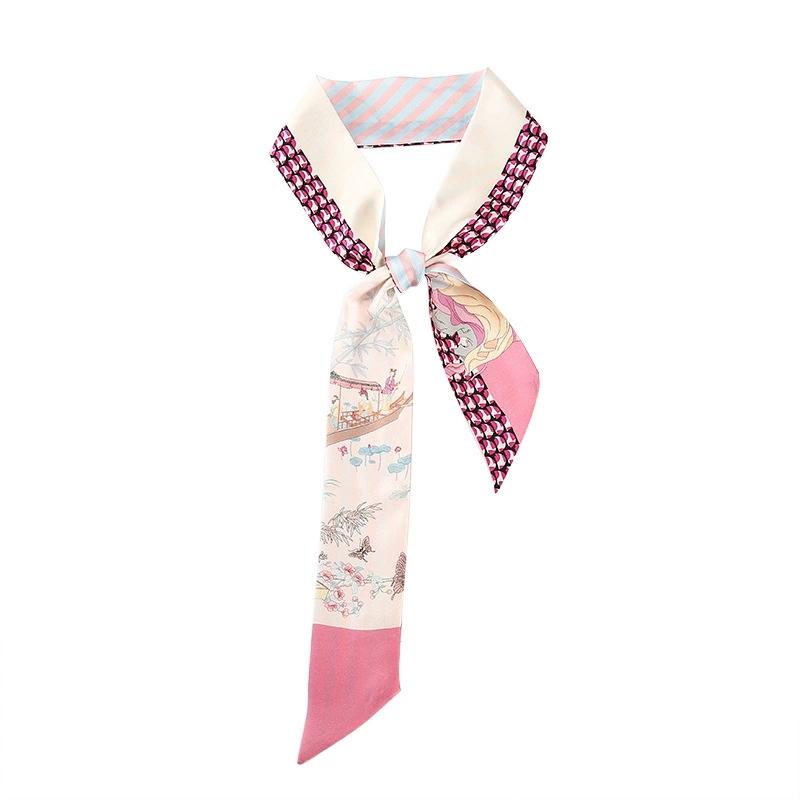6*125CM Long Luxury Design 100% Silk Scarf Women Sweet Hair Tie Skinny Bag Scarves Neckerchief