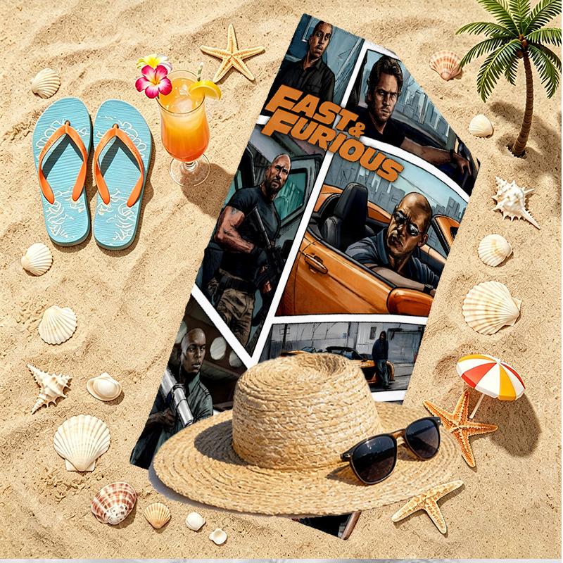 Fast & Furious Print Beach Towel, Versatile Lightweight Absorbent Beach Towel for Pool Surf Yoga Bathroom, Perfect Birthday Holiday Gift