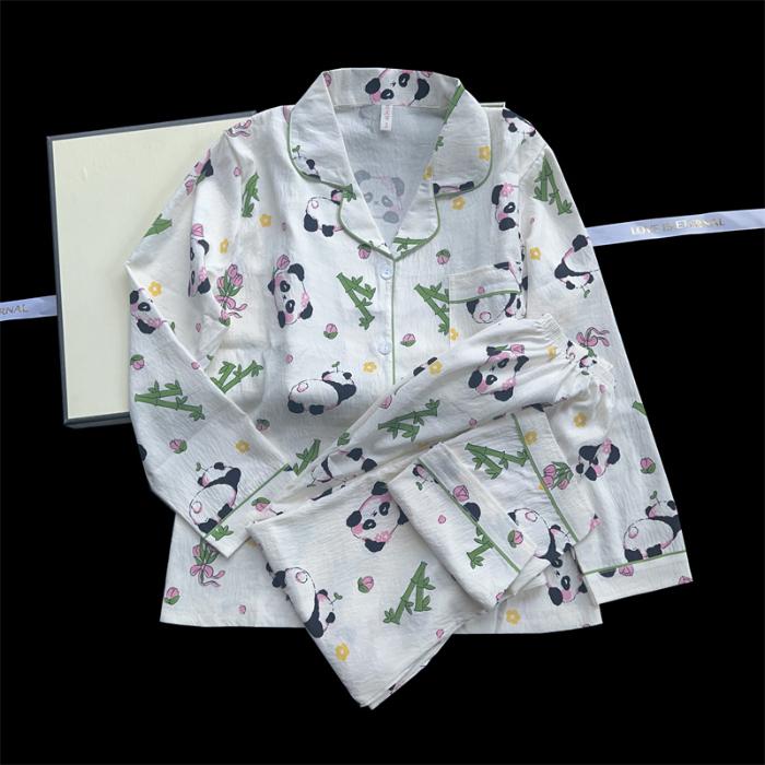 Cartoon Letter Cat Print Women's Pajamas Set New Spring Soft Casual Pajamas Set for Women Korean Cute Home Wear