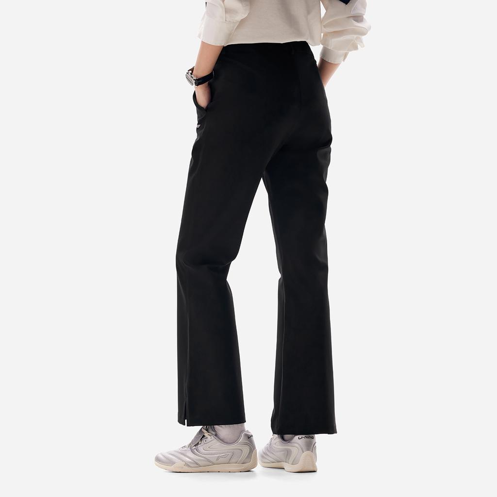 Li Ning Fitness Series Solid Color Mid Waist Flared Breathable Versatile Sports Long Pants Women bottoms Black AYKV720-1