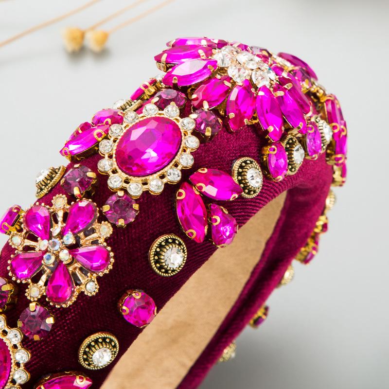 Bentiță de păr de damă, vintage, cu flori de rășină, de cristal spart, țesătură cu temperament drăguț, agrafă de păr