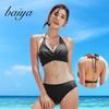 Women's Black Halter Neck Bikini - European & American Style, Two-Piece Beachwear